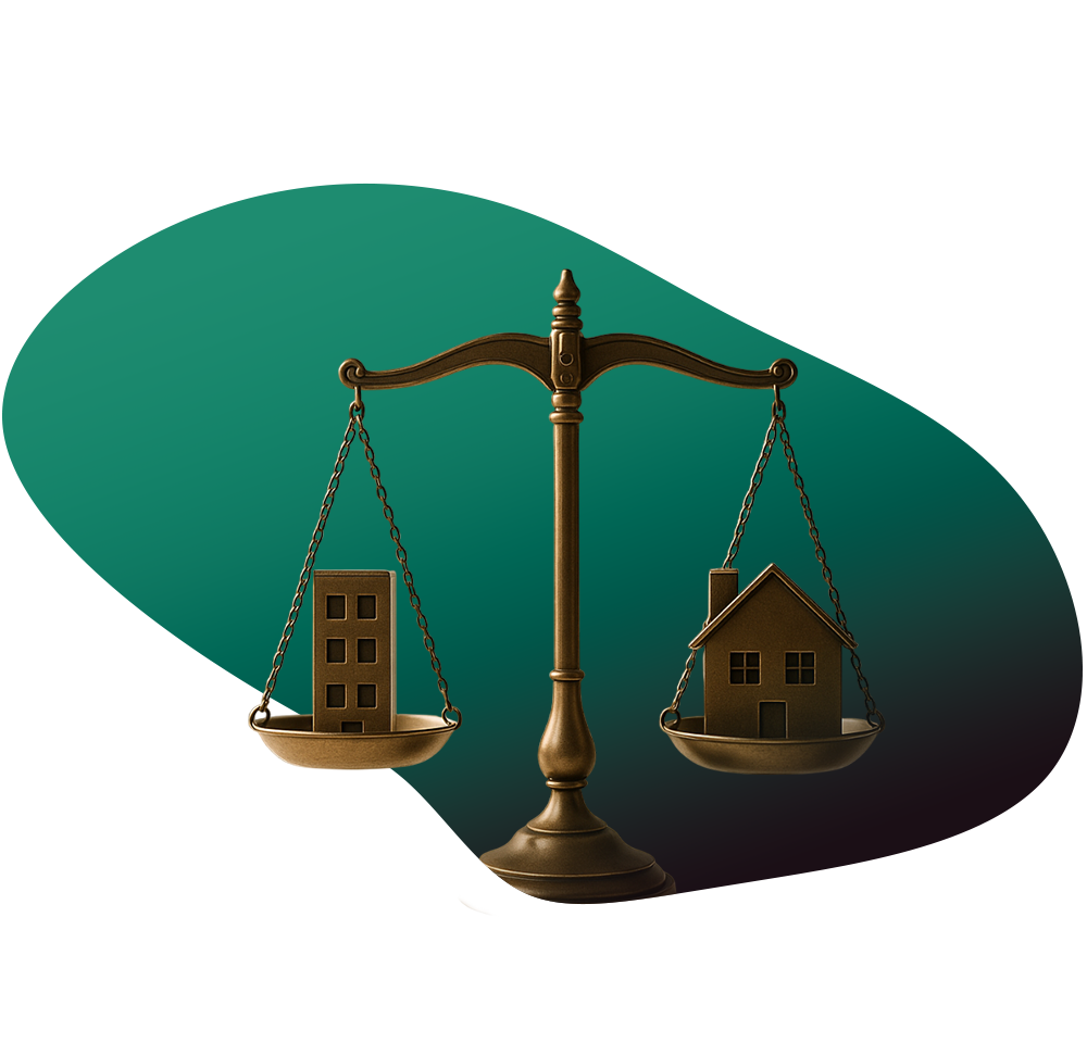 Balance représentant l’équilibre entre patrimoine et investissement immobilier